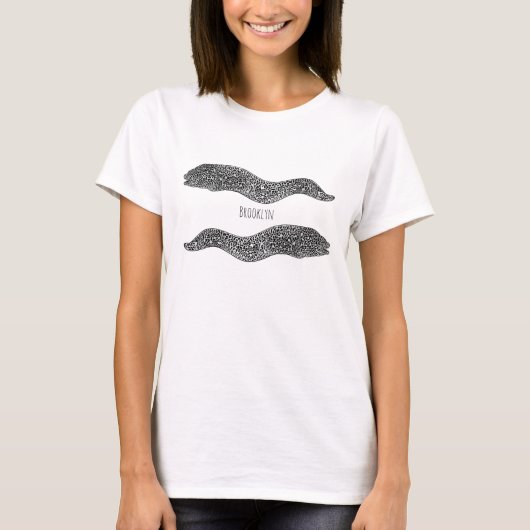 黒い斑点のあるウツボのキャラクターイラスト Tシャツ (正面)