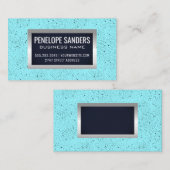 黒い斑点のある青い背景 |シルバー・メタリック 名刺 (正面/裏面)