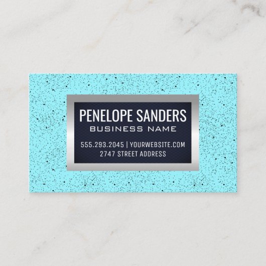 黒い斑点のある青い背景 |シルバー・メタリック 名刺 (正面)