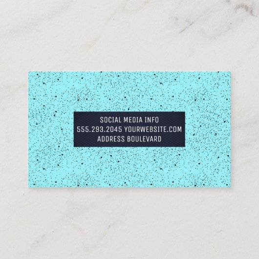 黒い斑点のある青い背景 名刺 (裏面)