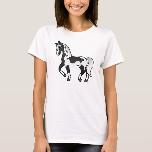 黒い斑点のある馬のキャラクターイラスト Tシャツ (正面)