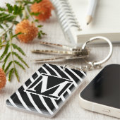 黒い斜ストライプ線SF モノグラムの キーホルダー (正面右)