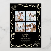 黒い新年のお祝い５枚　写真　手描き　本物の金 箔シーズンカード (裏面)