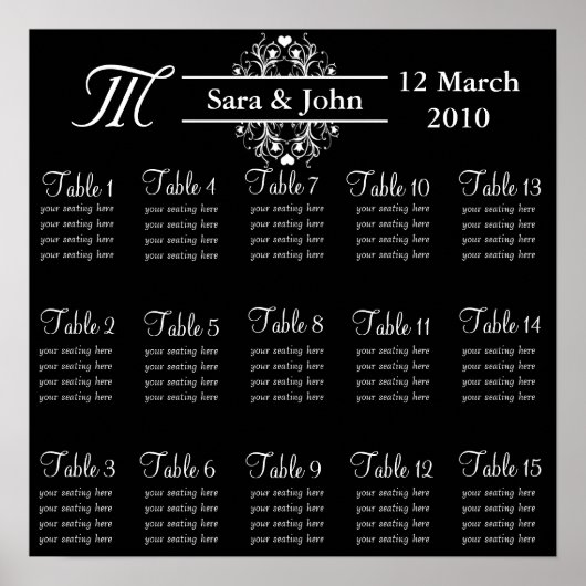 黒い新郎新婦の座席表 ポスター (正面)