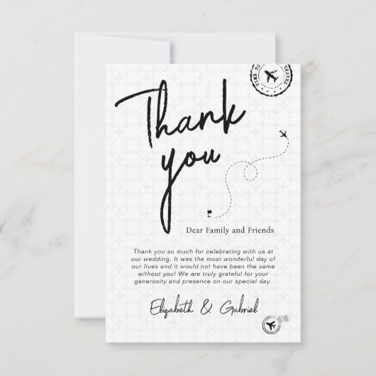 黒い旅行先ウェディングサンキューカード サンキューカード (正面)