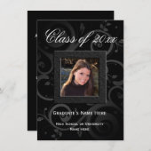 黒い旋回エレガント写真の卒業 招待状 (正面/裏面)