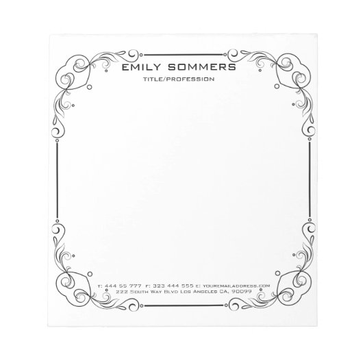 黒い旋回フローラ 縁ど ノートパッド (正面)