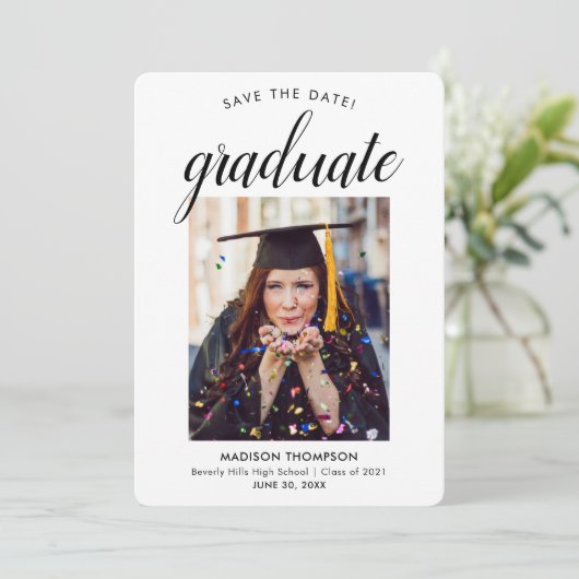 黒い日付を保存する書道卒業写真 案内状 (スタンド正面)