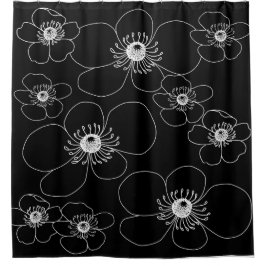 黒い日本のダベットカバーのアネモネス シャワーカーテン