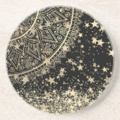 黒い星に金ゴールド星をつけた曼荼羅を魅了  コースター (正面)