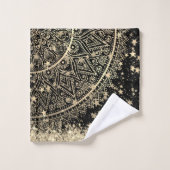 黒い星に金ゴールド星をつけた曼荼羅を魅了 バスタオルセット (ウォッシュタオル)
