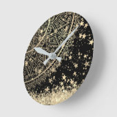 黒い星に金ゴールド星をつけた曼荼羅を魅了 ラウンド壁時計 (傾斜)
