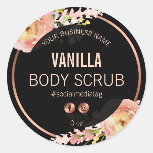 黒い春の花製品ラベル ラウンドシール (正面)