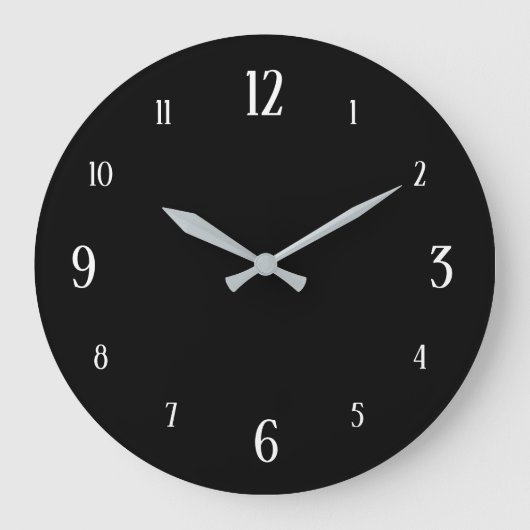 黒い時計(白モダン) ラージ壁時計 (正面)