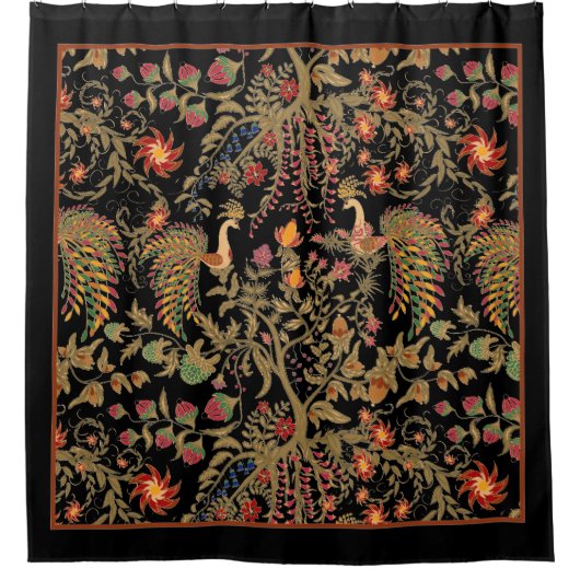 黒い暗い鳥の花フローラの木の森の妖精 シャワーカーテン (正面)