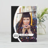 黒い曲線のフレームの写真の卒業 招待状 (スタンド正面)