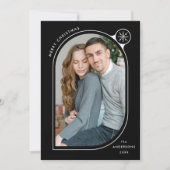 黒い曲線フレームのスノーフレーク写真 シーズンカード (正面)