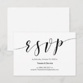 黒い書体モダン，結婚式のRSVP エンクロージャーカード (正面/裏面)
