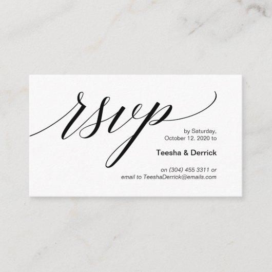 黒い書体モダン,結婚式のRSVP エンクロージャーカード (正面)