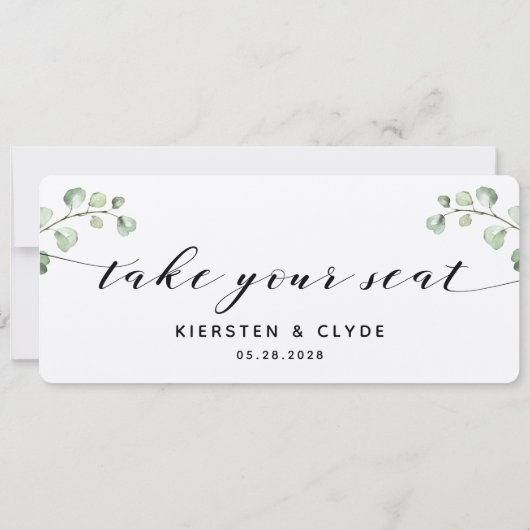 黒い書道の緑あなたの座席のトップカードを取る 招待状 (裏面)