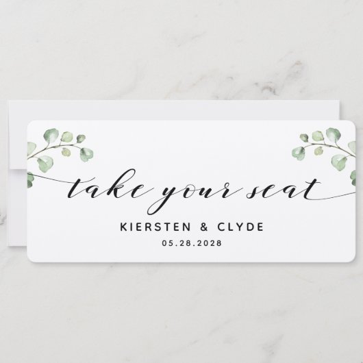 黒い書道の緑あなたの座席のトップカードを取る 招待状 (正面)