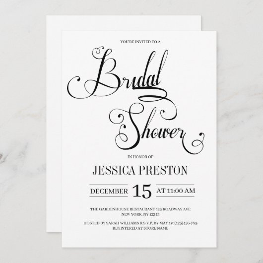 黒い書道エレガントブライダルシャワー招待状 セーブザデート (正面/裏面)
