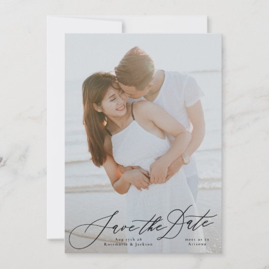 黒い書道エレガント写真ザ結婚ーズ セーブザデート (正面)