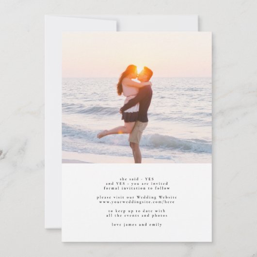 黒い書道エレガント写真ザ結婚ーズ セーブザデート (裏面)