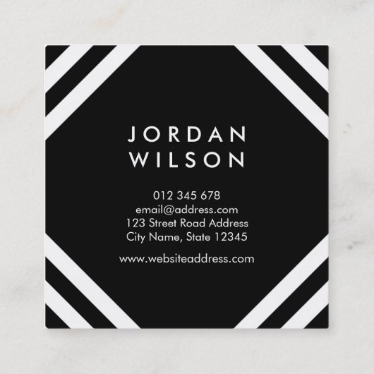黒い最小主義の白い四角は幾何学的並べます スクエア名刺 (裏面)
