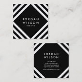 黒い最小主義の白い四角は幾何学的並べます スクエア名刺 (正面/裏面)