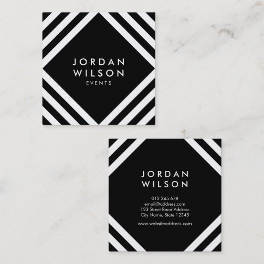 黒い最小主義の白い四角は幾何学的並べます スクエア名刺 (正面/裏面)