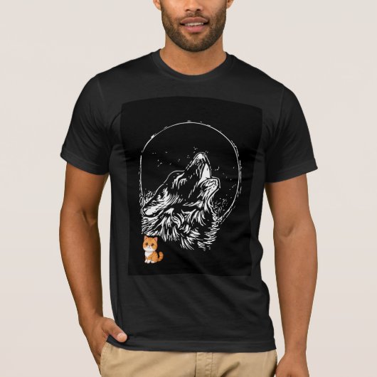 黒い月とオオカミのTシャツデザイン Tシャツ (正面)