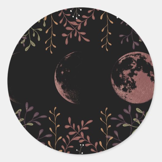黒い月の満ち欠け ラウンドシール (正面)