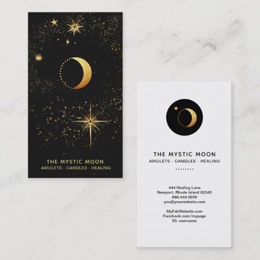 *~*黒い月の金ゴールドが神秘的な月の月の星 名刺 (正面/裏面)