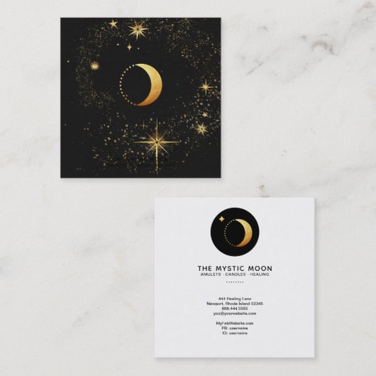 *~*黒い月金ゴールドが神秘的な月を星に スクエア名刺 (正面/裏面)