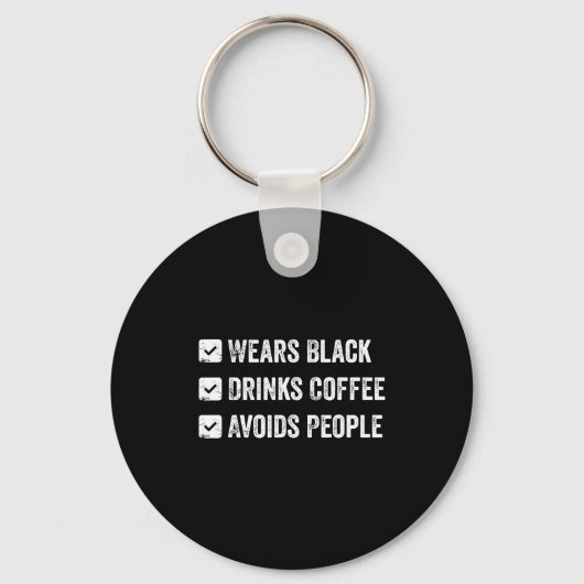 黒い服を着てコーヒーを飲み人と関わらない キーホルダー (正面)