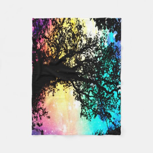 黒い木々 カラフルな宇宙 ブランケット (正面)