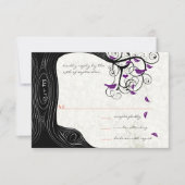 黒い木と紫の鳥の結婚式の招待状 出欠カード (正面)
