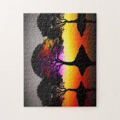 黒い木と色のサンセットシルエットアート ジグソーパズル (縦)