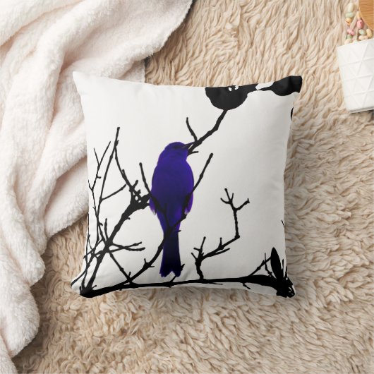 黒い木の青い鳥 クッション (ブランケット)