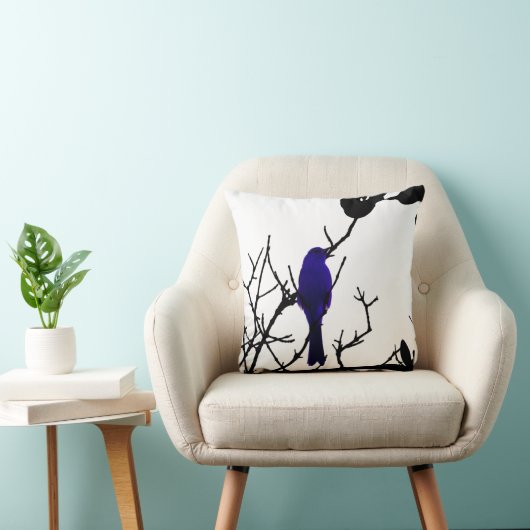 黒い木の青い鳥 クッション (椅子)