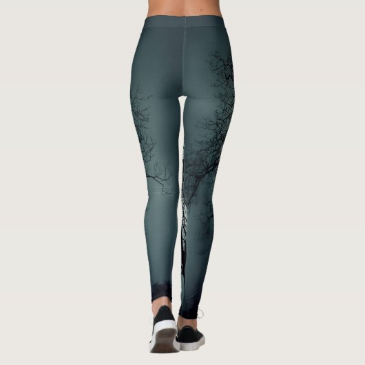 黒い木を持つ冬の木のレギンスの暗いティール(緑がかった色) レギンス (裏面)