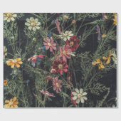 黒い木地に様々な花が描かれている。アブ ラッピングペーパー (フラット)