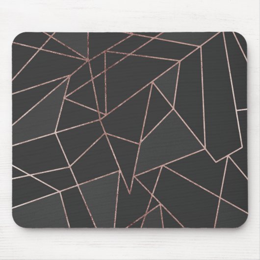 黒い木炭の上品のばら色の金ゴールドの幾何学的な輪郭 マウスパッド (正面)