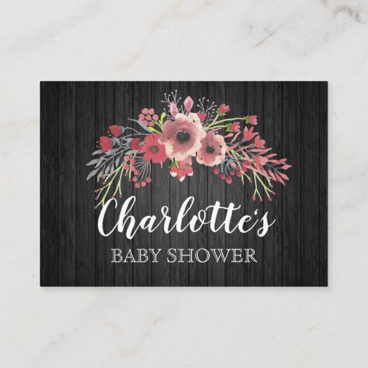 黒い木素朴材フローラ赤ちゃんシャワーブックリクエスト エンクロージャーカード (裏面)