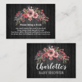 黒い木素朴材フローラ赤ちゃんシャワーブックリクエスト エンクロージャーカード (正面/裏面)