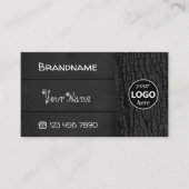 黒い木製ボード素朴ツリー樹皮グレインロゴ 名刺 (正面)