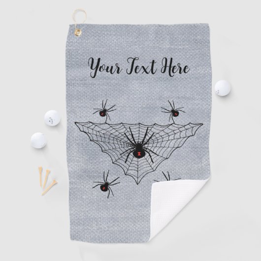 黒い未亡人のクモが白い三角形くもの巣 ゴルフタオル (インサイチュ)