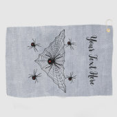黒い未亡人のクモが白い三角形くもの巣 ゴルフタオル (横)