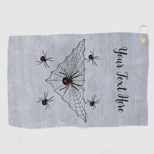黒い未亡人のクモが白い三角形くもの巣 ゴルフタオル (横)